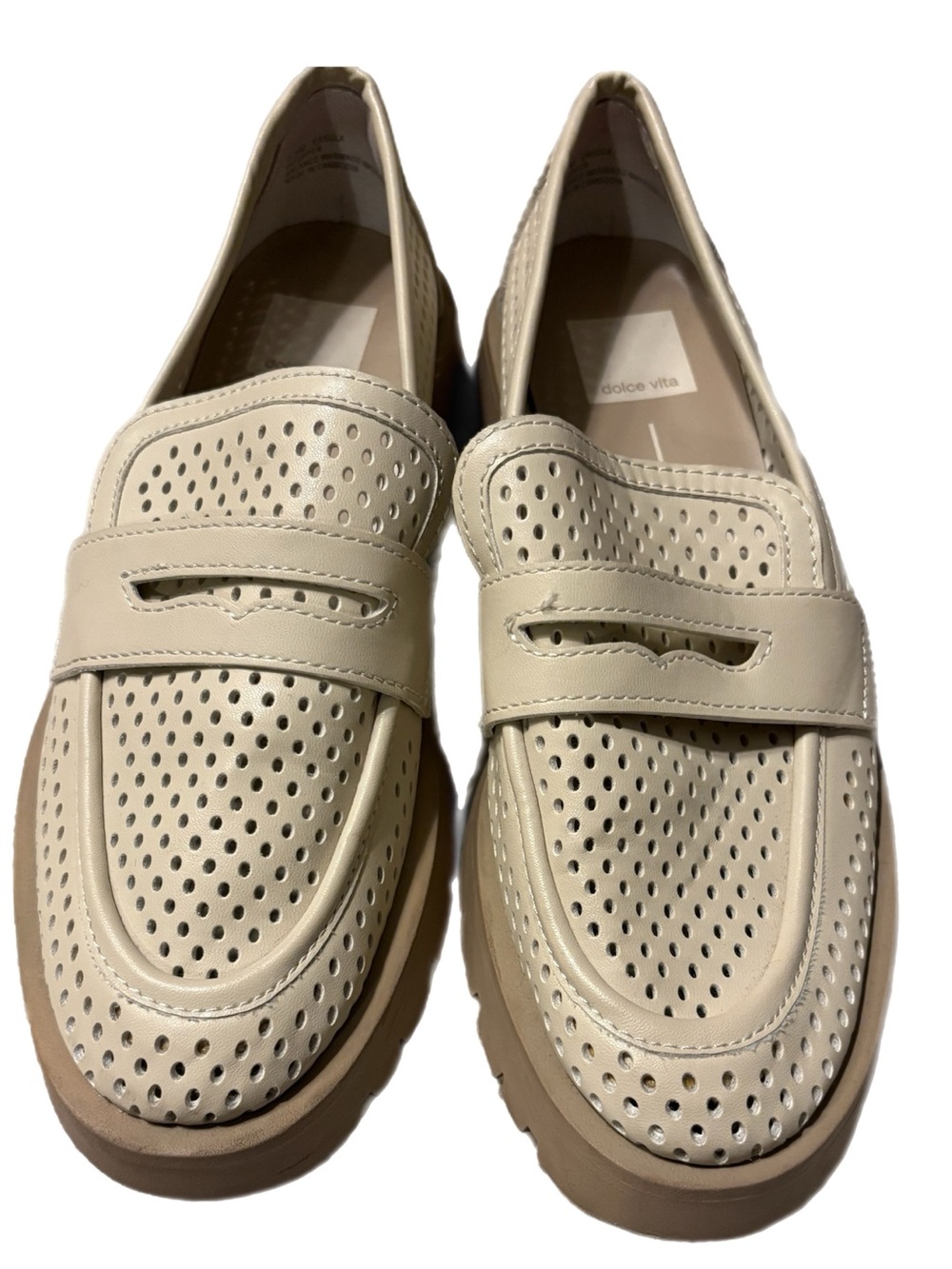 Dolce Vita Ersula Perforated Platform Loafers Ivory Ecru Chunky Lug Sole